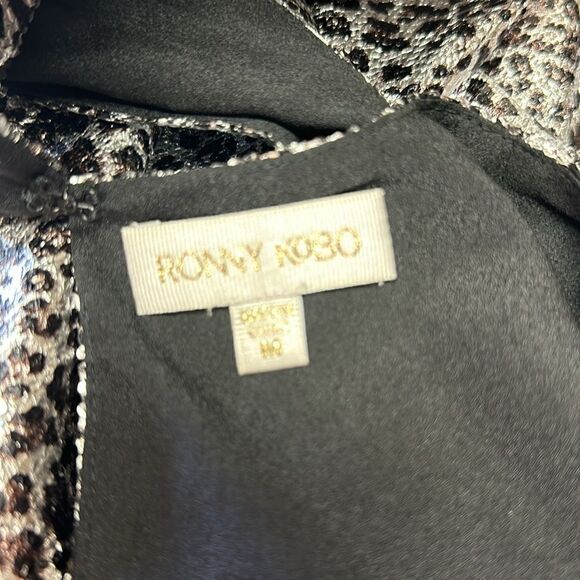 Ronny KoBo Leopard Print Silver Metallic Faux Wrap Dress - Picture 8 of 11
